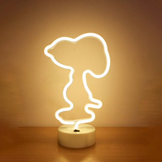 White Plastic Animal Night Light for Kids' Bedroom - Battery LED Nightstand Lighting Solution