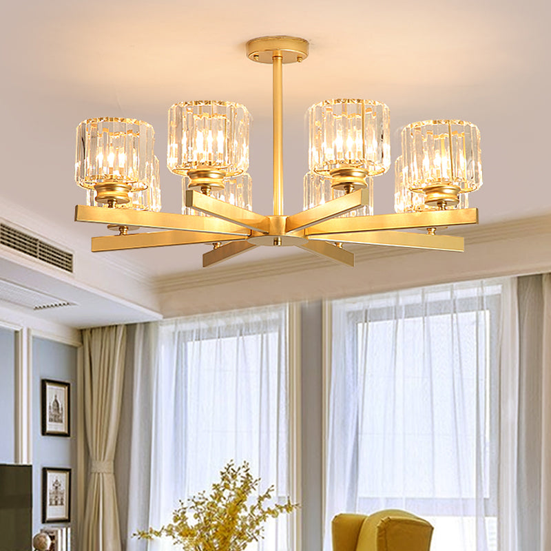 Modern Gold Crystal Pendant Chandelier Light - 3/6/10 Heads, Cylindrical Design
