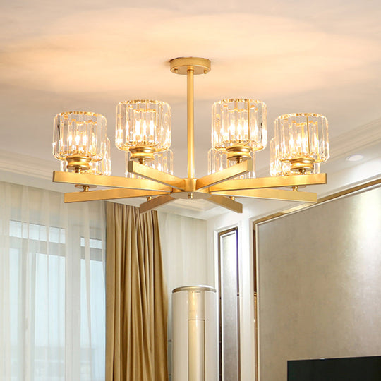 Modern Gold Crystal Pendant Chandelier Light - 3/6/10 Heads, Cylindrical Design