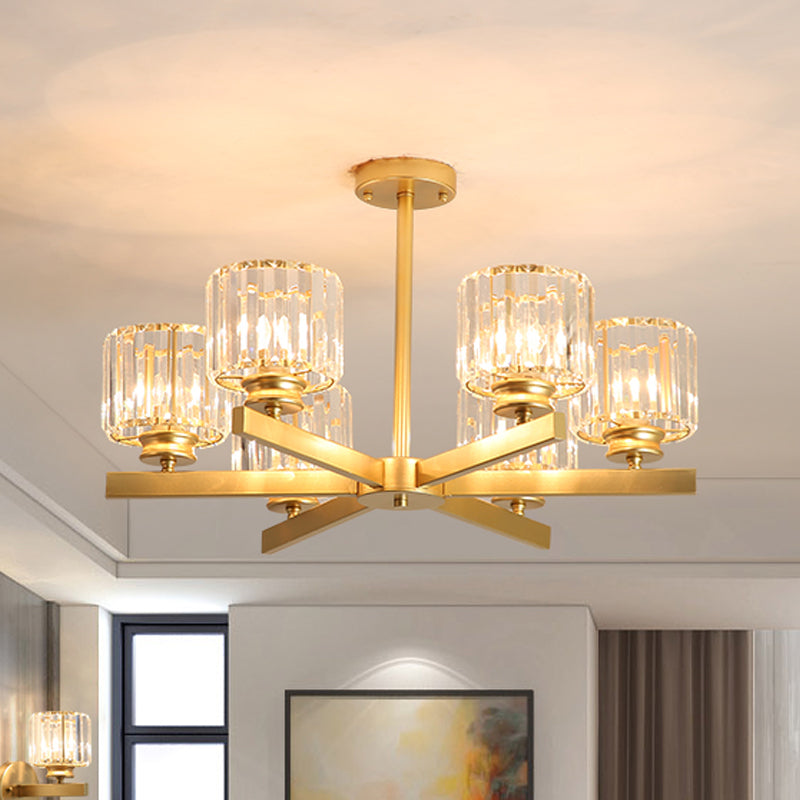 Modern Gold Crystal Pendant Chandelier Light - 3/6/10 Heads, Cylindrical Design