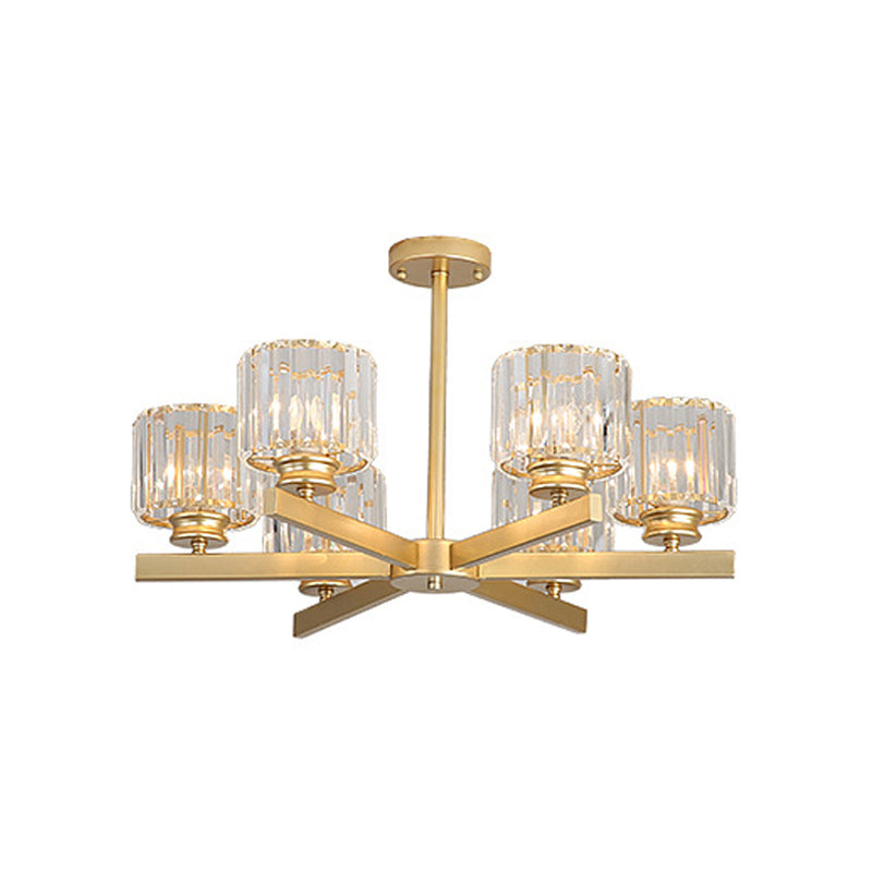 Modern Gold Crystal Pendant Chandelier Light - 3/6/10 Heads, Cylindrical Design