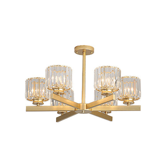 Modern Gold Crystal Pendant Chandelier Light - 3/6/10 Heads, Cylindrical Design