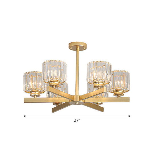 Modern Gold Crystal Pendant Chandelier Light - 3/6/10 Heads, Cylindrical Design