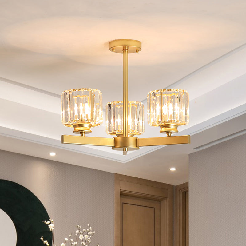 Modern Gold Crystal Pendant Chandelier Light - 3/6/10 Heads, Cylindrical Design