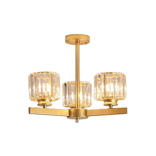 Modern Gold Crystal Pendant Chandelier Light - 3/6/10 Heads, Cylindrical Design