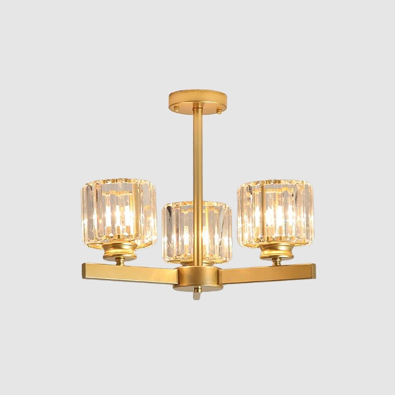 Modern Gold Crystal Pendant Chandelier Light - 3/6/10 Heads, Cylindrical Design