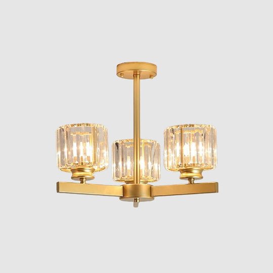 Modern Gold Crystal Pendant Chandelier Light - 3/6/10 Heads, Cylindrical Design