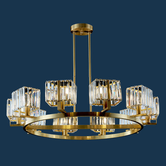 Golden Crystal Rectangle Pendant Chandelier - Sleek Dining Room Lighting Fixture with 4/8/10 Bulbs