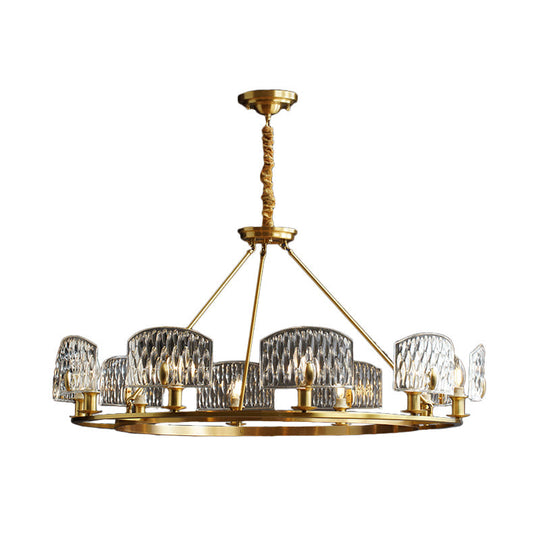 Gold Textured Glass Circle Pendant Light - Mid-Century Chandelier with 6/8/10 Lights for Living Room