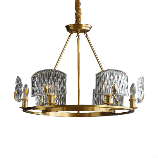 Gold Textured Glass Circle Pendant Light - Mid-Century Chandelier with 6/8/10 Lights for Living Room