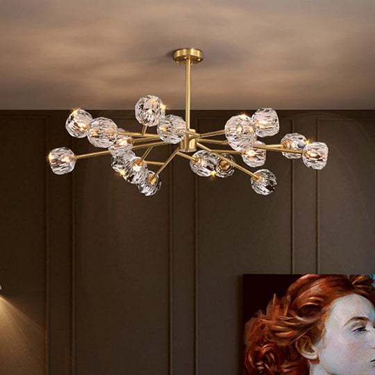 Postmodern Brass Branch Chandelier - 12/15/18-Light Crystal Ball Drop - Dining Room Ceiling Lamp