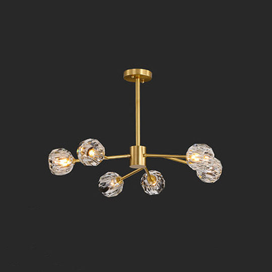 Postmodern Brass Branch Chandelier - 12/15/18-Light Crystal Ball Drop - Dining Room Ceiling Lamp