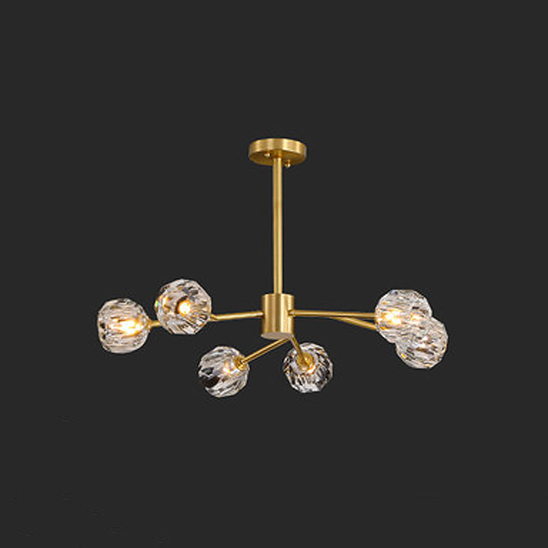 Postmodern Brass Branch Chandelier - 12/15/18-Light Crystal Ball Drop - Dining Room Ceiling Lamp