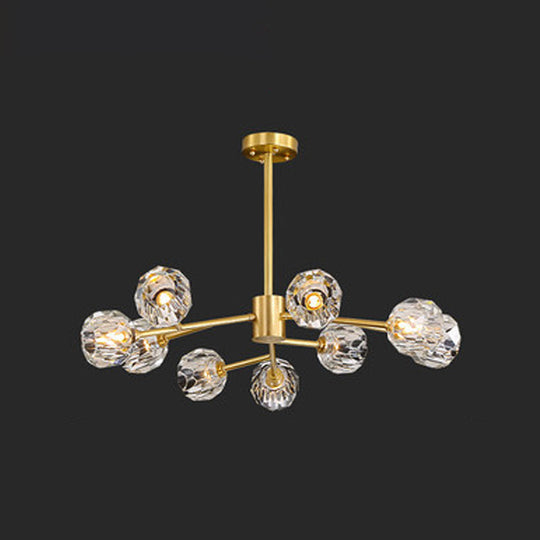 Postmodern Brass Branch Chandelier - 12/15/18-Light Crystal Ball Drop - Dining Room Ceiling Lamp