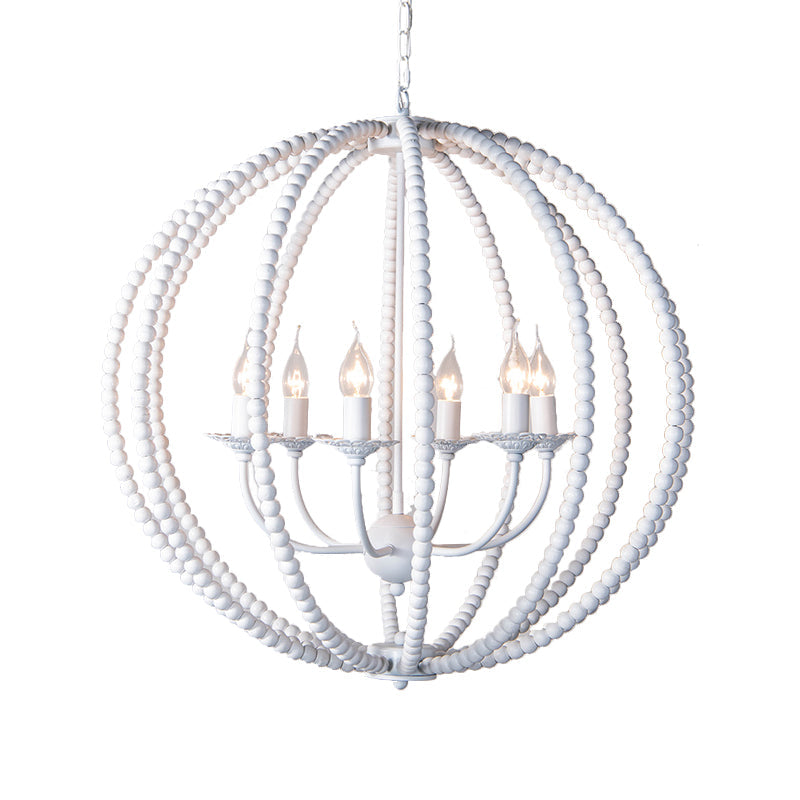 Traditional Wood Beaded Sphere Pendant Chandelier with Inner Candelabra Design