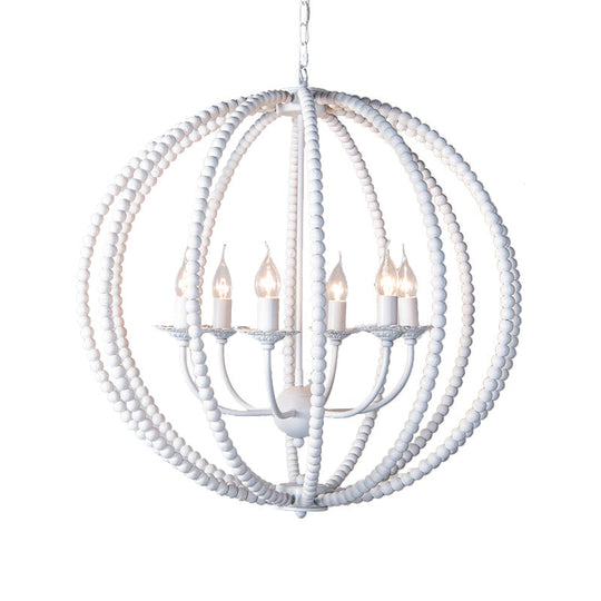 Traditional Wood Beaded Sphere Pendant Chandelier with Inner Candelabra Design