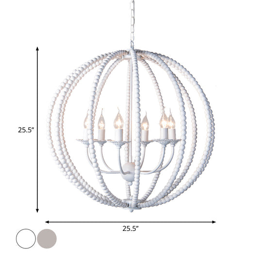 Traditional Wood Beaded Sphere Pendant Chandelier with Inner Candelabra Design