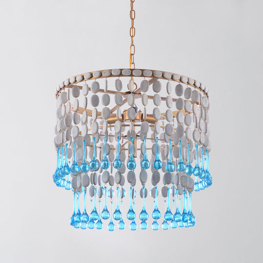 Rustic Wood Cascading Chandelier with 4 Bulbs - Ideal for Living Room