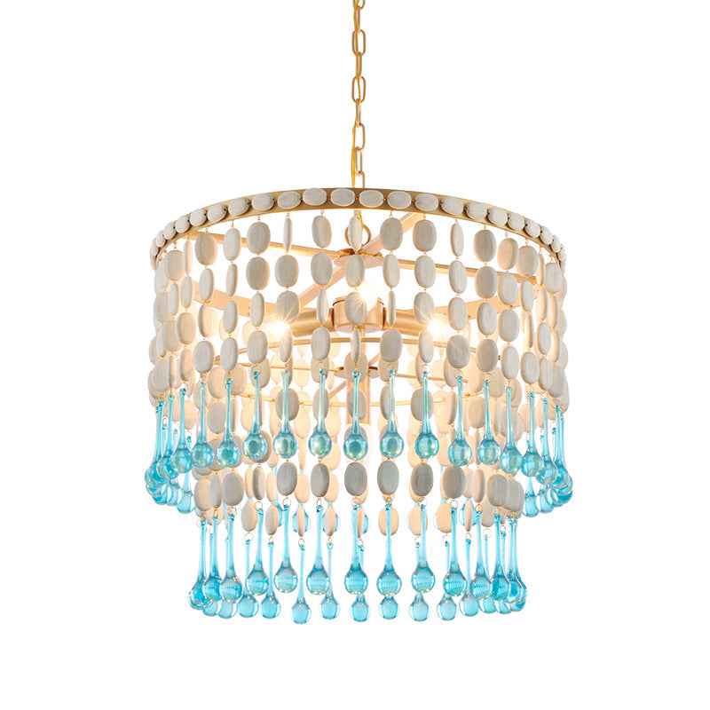 Rustic Wood Cascading Chandelier with 4 Bulbs - Ideal for Living Room