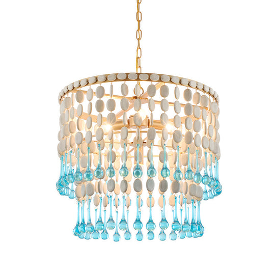 Rustic Wood Cascading Chandelier with 4 Bulbs - Ideal for Living Room