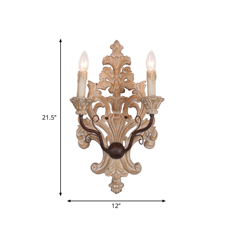 Vintage White Wood 2-Light Candle Wall Sconce for Porch