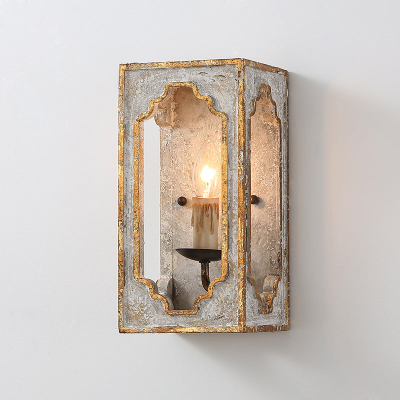 1-Bulb Wall Mount Light Fixture: Light Grey Countryside Wood Wall Light with Candle Design
