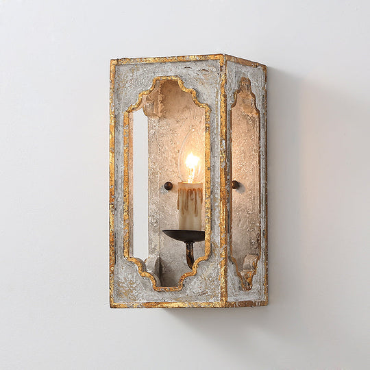 1-Bulb Wall Mount Light Fixture: Light Grey Countryside Wood Wall Light with Candle Design