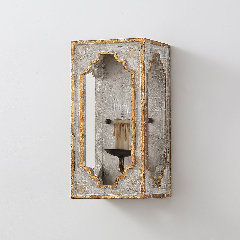 1-Bulb Wall Mount Light Fixture: Light Grey Countryside Wood Wall Light with Candle Design