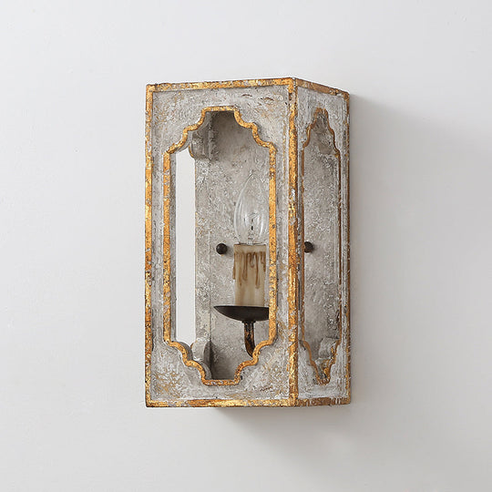 1-Bulb Wall Mount Light Fixture: Light Grey Countryside Wood Wall Light with Candle Design
