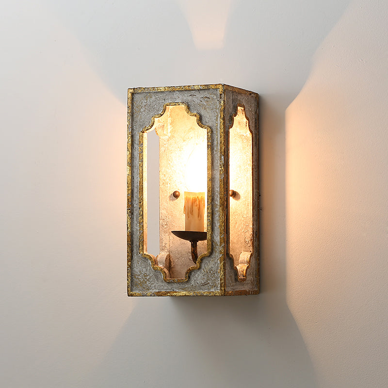 1-Bulb Wall Mount Light Fixture: Light Grey Countryside Wood Wall Light with Candle Design