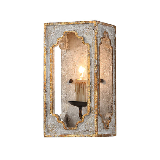 1-Bulb Wall Mount Light Fixture: Light Grey Countryside Wood Wall Light with Candle Design