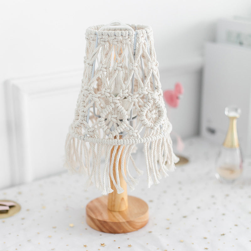 Rustic Yellow Cone Nightstand Lights with Wood Base for Bedroom Ambiance