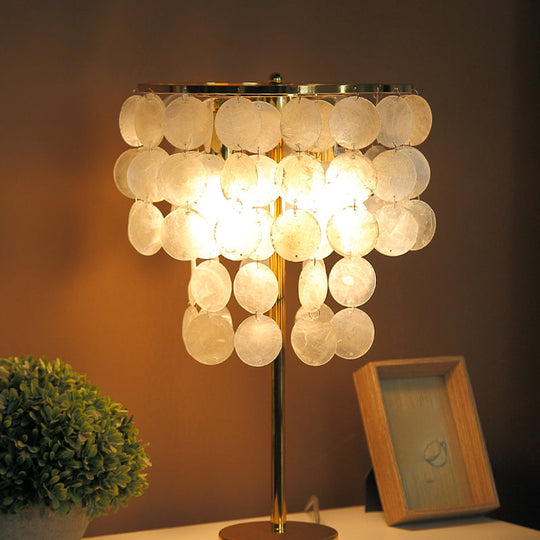 Metallic Countryside Shell Nightstand Lamp: Cascading Table Lighting for Bedroom