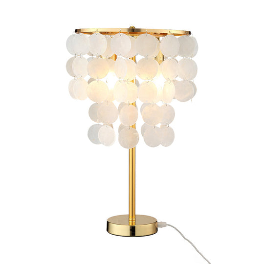 Metallic Countryside Shell Nightstand Lamp: Cascading Table Lighting for Bedroom