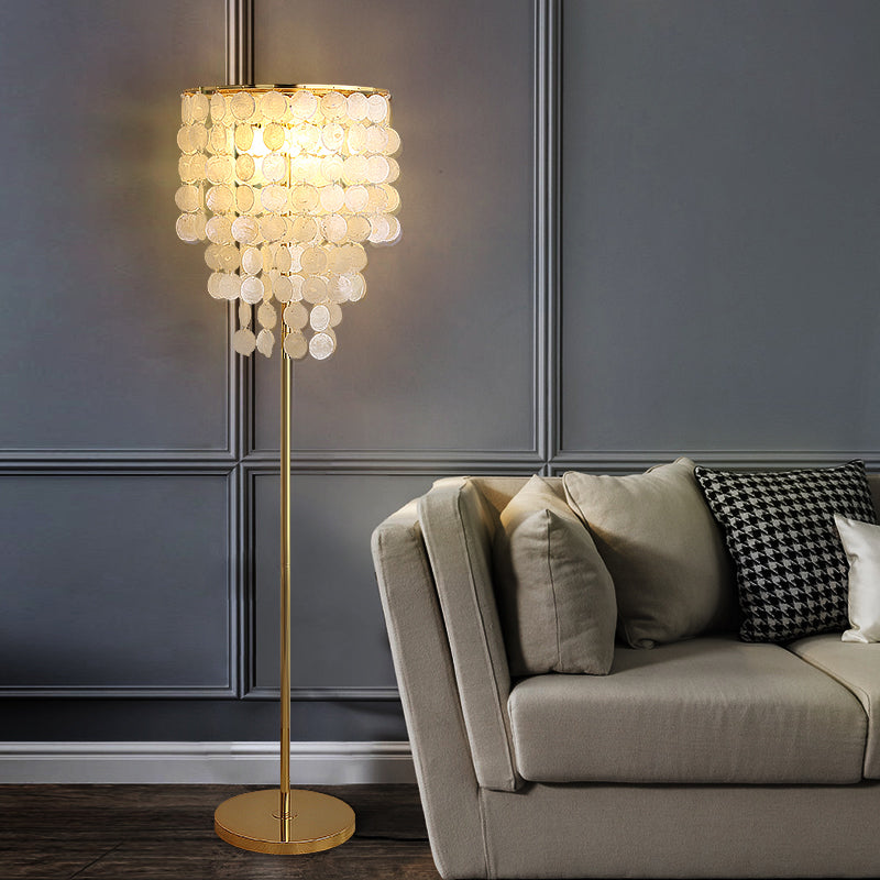 Classic Gold Shell Floor Lamp with Cascading Lighting for Living Room