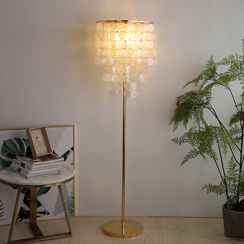 Classic Gold Shell Floor Lamp with Cascading Lighting for Living Room