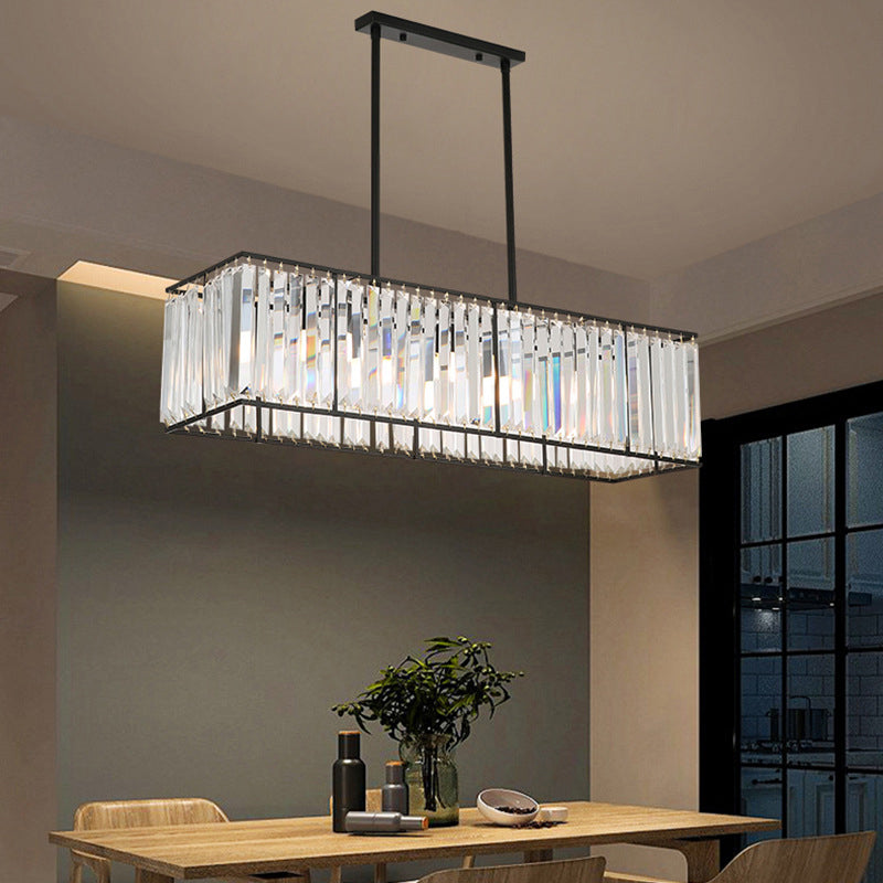 Rectangular Clear Crystal Island Pendant Light - 3 Head Traditional Suspension Lighting for Dining Room