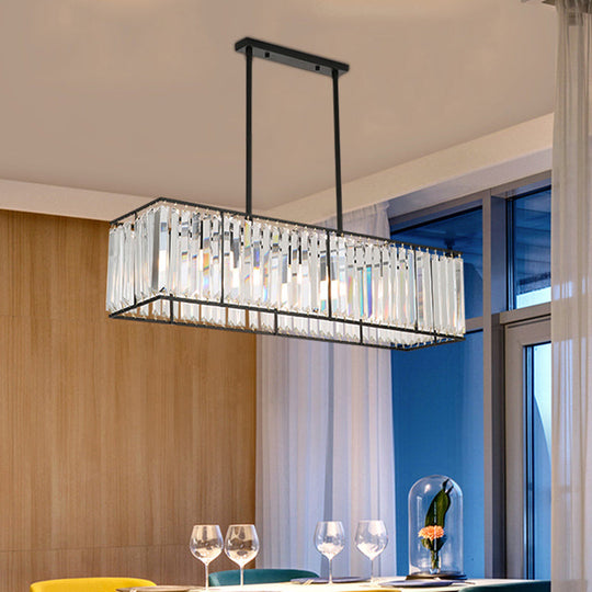Rectangular Clear Crystal Island Pendant Light - 3 Head Traditional Suspension Lighting for Dining Room
