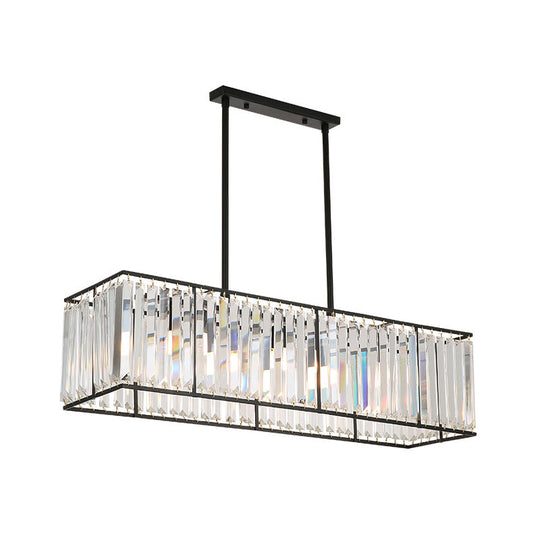 Rectangular Clear Crystal Island Pendant Light - 3 Head Traditional Suspension Lighting for Dining Room