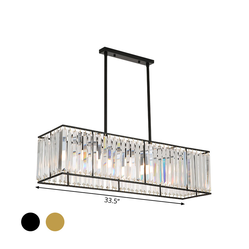 Rectangular Clear Crystal Island Pendant Light - 3 Head Traditional Suspension Lighting for Dining Room