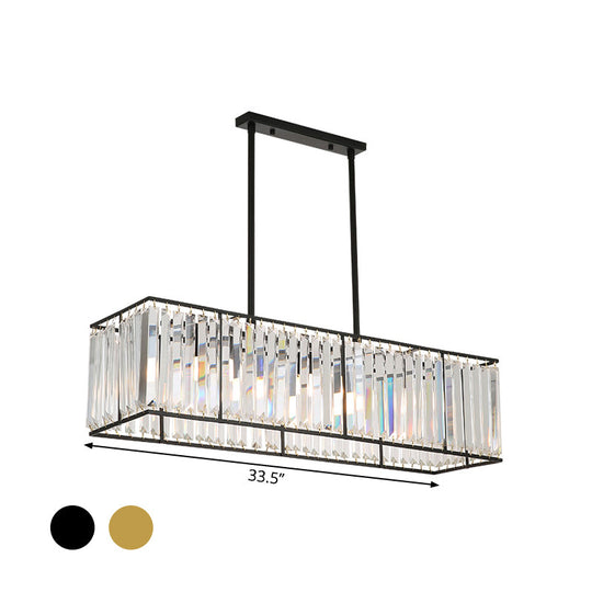 Rectangular Clear Crystal Island Pendant Light - 3 Head Traditional Suspension Lighting for Dining Room