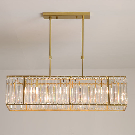 Rectangular Clear Crystal Island Pendant Light - 3 Head Traditional Suspension Lighting for Dining Room