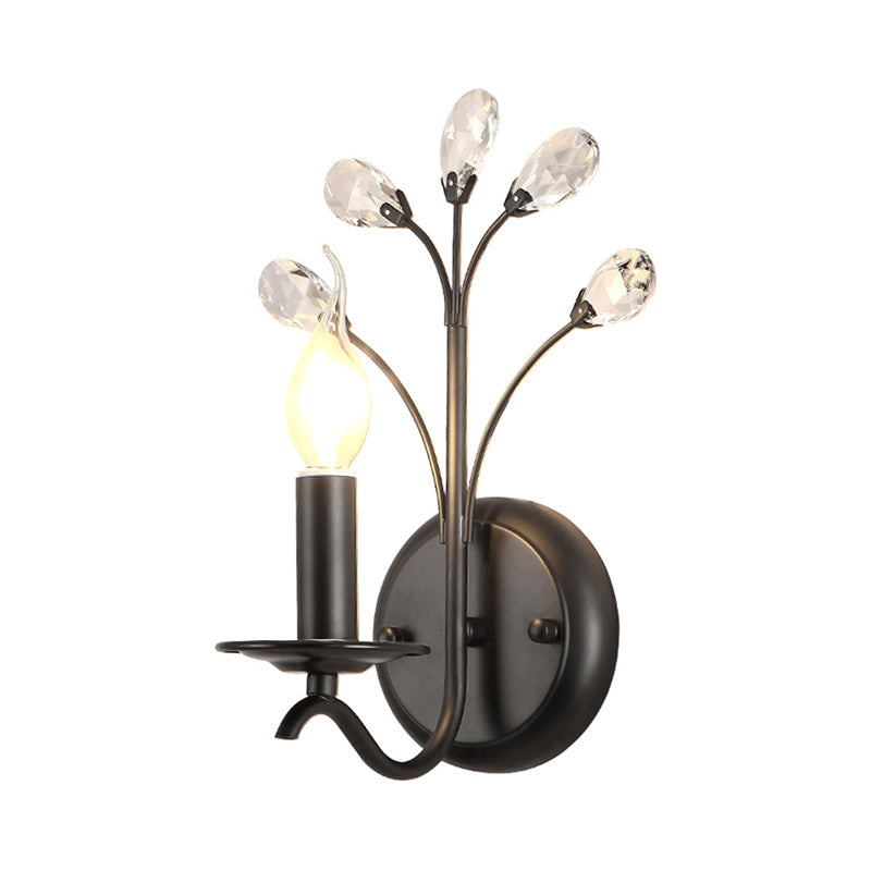 Black Metal Candelabra Wall Sconce with Crystal Accent and 1 Bulb