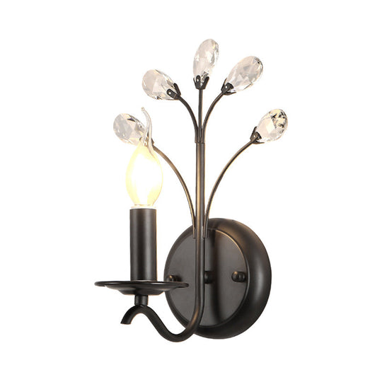 Black Metal Candelabra Wall Sconce with Crystal Accent and 1 Bulb
