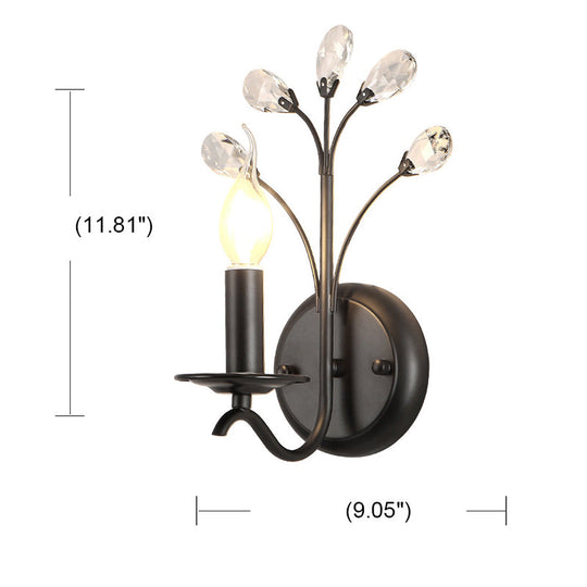 Black Metal Candelabra Wall Sconce with Crystal Accent and 1 Bulb