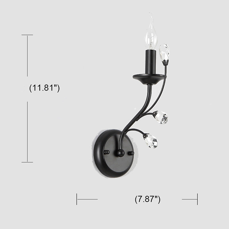 Black Metal Candelabra Wall Sconce with Crystal Accent and 1 Bulb