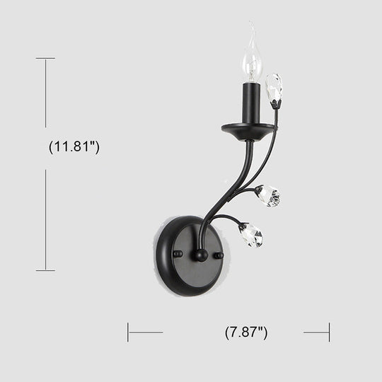 Black Metal Candelabra Wall Sconce with Crystal Accent and 1 Bulb