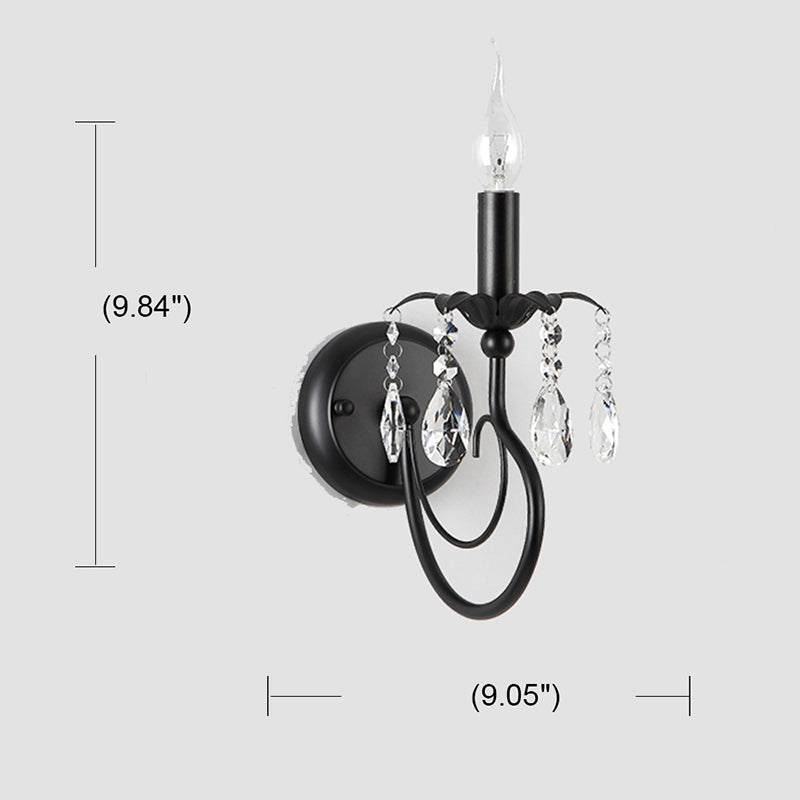 Black Metal Candelabra Wall Sconce with Crystal Accent and 1 Bulb