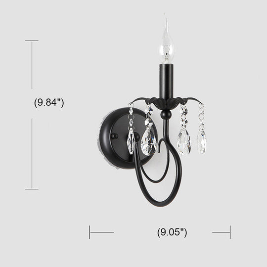 Black Metal Candelabra Wall Sconce with Crystal Accent and 1 Bulb