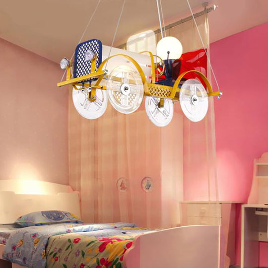 Yellow Car Pendant Light with Driver Cartoon Chandelier - Perfect for Baby Room!
